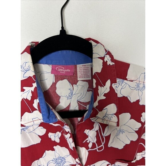 Cappagallo Red Floral Tropical Button Down Blouse Petite Medium - Picture 3 of 6
